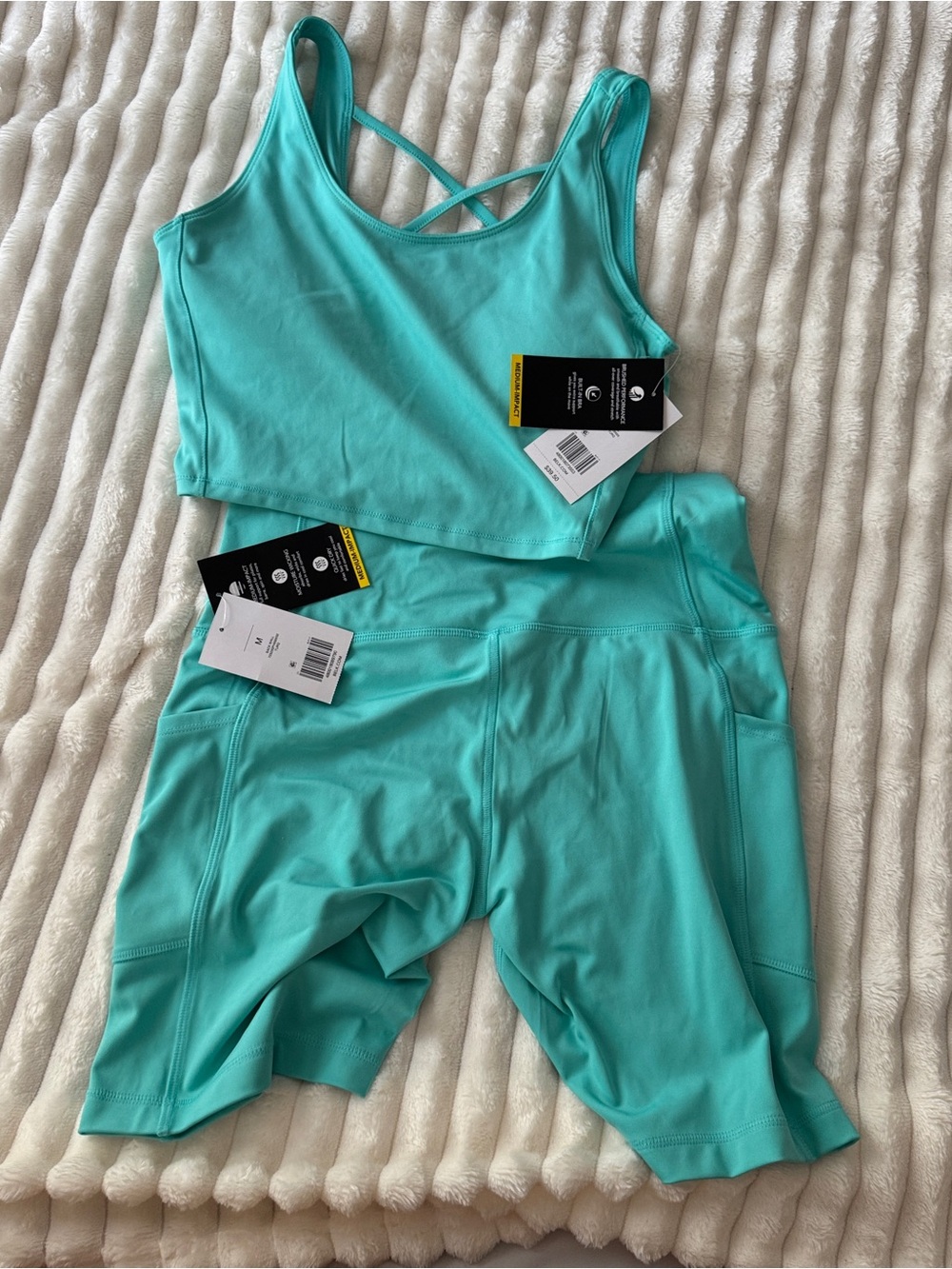 belk Aqua Teal Performance Crop Tank & High-Waist Bike Shorts Set